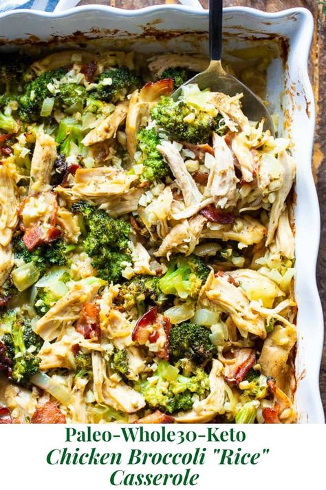 This creamy paleo chicken, broccoli, and rice casserole is packed with flavor and filling in the best way!  It’s Whole30 compliant, keto, dairy free and perfect to make ahead of time for easy lunches and dinners. #cleaneating #whole30 #paleo #keto Broccoli And Rice Casserole, Paleo Casserole, Keto Dairy, Paleo Running Momma, Chicken Thights Recipes, Paleo Menu, Broccoli And Rice, Chicken Broccoli Rice Casserole, Chicken Broccoli Rice