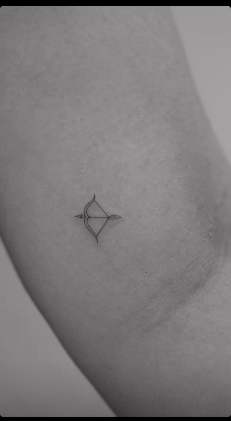 Dainty Sagittarius Tattoo, Taylor Swift Tiny Tattoo, Sag Tattoo, To Live For The Hope Of It All Tattoo, Dainty Fine Line Tattoo, Arch Tattoo, The Archer Tattoo, Archer Tattoo, Arrow Tattoos For Women