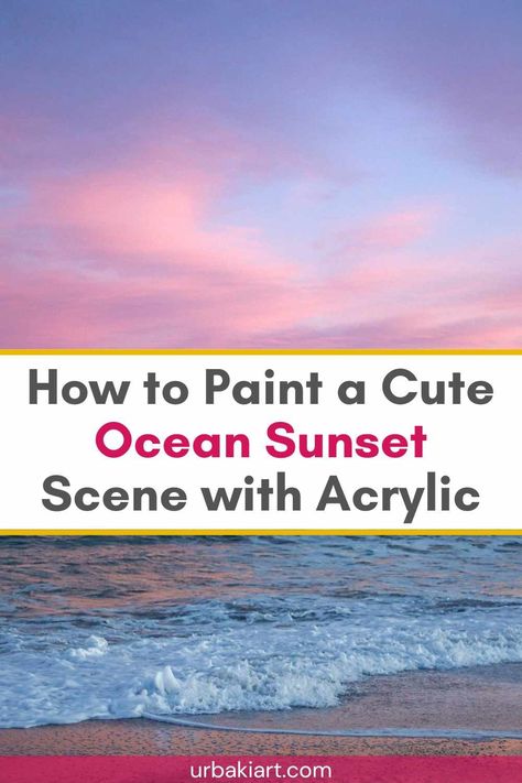 Learn how to paint a beautiful ocean sunset scene with acrylic by watching this video tutorial. This tutorial focuses heavily on mixing with acrylics, which can be tricky. The creator of this video will give step by step instructions to be able to combine a clean and beautiful sky at sunset that is reflected in the water below. Learning to paint is a great way to pass the time. Try to relax and de-stress with this quiet little tutorial. We are sure that you will love this tutorial! ... Seascape Paintings Acrylic, Paint Sunset, Doodle Cuts, Sunset At Sea, Beach Sunset Painting, Ocean Landscape Painting, Beach Scene Painting, Sunset Painting Acrylic, Beach Art Painting