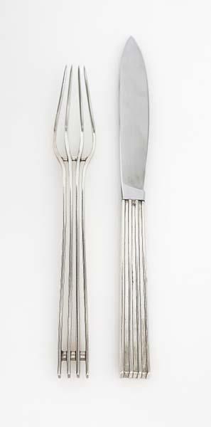 Jean Puiforcat, Prototype fork and knife,c.1930 Silver Knife, Pampered Chef Products, Cutlery Design, Fork And Knife, The Pampered Chef, Kitchen Ware, Knife Design, Pampered Chef, Kitchen Cooking