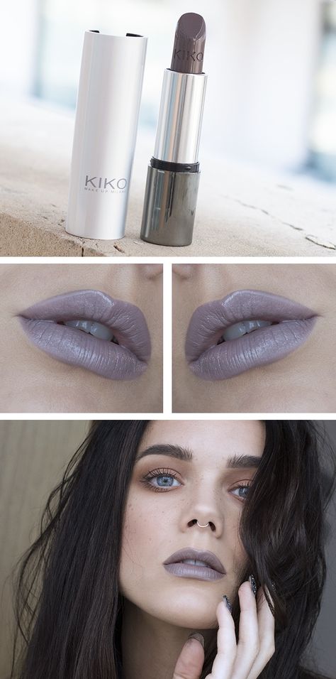 Found this gray / purple / taupe pin on KIKO yesterday and it was love at first sight. Soo nice on the lips The color units 524  I'm Starting to Think That I'm a lipstick freak! I just love lipsticks, and I LOVE the crazy & different colors.  I found this beauty (no. 524) at KIKO yesterday. Do you like it?  I could sleep with it on .. haha Grey Lipstick Looks, Purple Lipstick Looks, Taupe Lipstick, Grey Lips, Kiko Lipstick, Grey Lipstick, Mauve Lips, Linda Hallberg, Creamy Lipstick