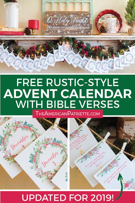 Get this rustic farmhouse-style free printable Advent calendar, complete with Bible verses, to help you celebrate the season with your family this Christmas. An easy DIY project to help you reflect on Scripture together during the holidays. #advent #adventcalendar #advent2019 #christmasprintables Free Printable Advent Calendar, Advent Calendar Christian, Advent Scripture, Calendar Advent, Printable Advent Calendar, Advent Calendars For Kids, December Calendar, Diy Calendar, Diy Advent Calendar