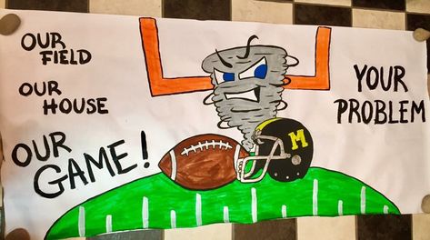 Football banner Football Games Posters Ideas, Cheerleading Posters For Football, White Out Football Posters, Hoco Football Banners, Football Playoff Posters, Football Poster Ideas Signs High School, Homecoming Football Banner Ideas, Homecoming Football Signs, Football Homecoming Posters