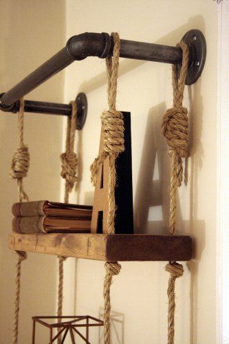 Industrial Pipe & Rope Shelf, 23" Width, Industrial Pipe Shelf, Industrial Piping Shelves, Rustic Hanging Shelf, Steampunk Shelving Industrial Diy Decoration, Design Portfolio Layout, Industrial Diy, Rope Ladder, Rope Shelves, Pipe Furniture, Pipe Shelves, Floating Shelves Diy, Estantes Flotantes