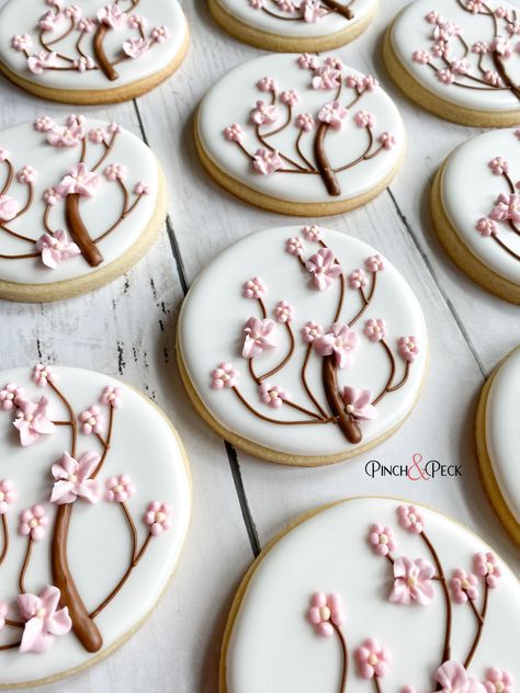 Cherry Blossom Cookies Bridal Shower Cherry Blossom Theme, Cherry Blossom Dessert Table, Cherry Blossom Cookies Decorated, Cherry Blossom Bridal Shower Theme, Cherry Blossom Party Theme, Cherry Blossom Baby Shower Ideas, Cherry Blossom Cupcakes, Cherry Blossom Cookies, Cherry Blossom Cookie