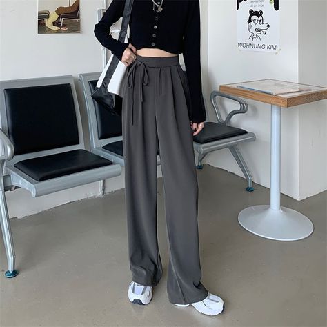 Tie-Waist Wide Leg Dress Pants Product Information Material:: 95% Polyester Color:: Black Catalog No.:: 1110059452 Size Total Length Waist Hips S 104 62-80 100 M 105 64-82 104 L 106 66-84 108 There may be a 2cm - 4cm variance in product size Outfit Celana, Bow Tie Pants, Dark Academia Clothes, Academia Clothes, Wide Leg Dress Pants, Cute Pants, Casual Wide Leg Pants, Straight Trousers, Casual Suit