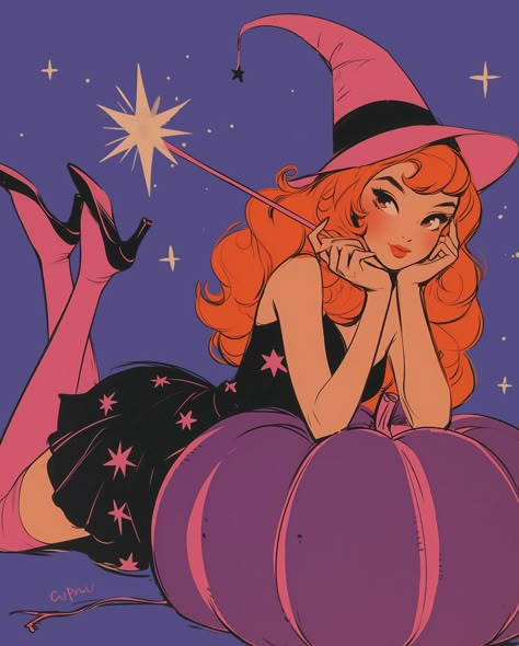 Magic is in the details, darling. 🧙‍♀️✨🖤💜🧡 . . . #PinupArt #Midjourney #MidcenturyArt #AIArt #VintageWitch #WitchArt #DigitalArt #RetroStyle #MagicInArt #EnchantingBeauty #WhimsicalArt #ClassicGlamour #ArtisticVision #AIArtwork #RetroAesthetic #MidcenturyMagic #ModernPinup #CreativeInspiration #AIArtists #NostalgicArt #Spellbinding #HalloweenVibes #GlamourWitch #MysticalArt Retro Witch Aesthetic, Vintage Halloween Drawings, Spooky Season Art, Mayfair Witches Aesthetic, Witch Drawing Cute, Old Witch Aesthetic, Halloween Pin Up Art, Modern Witch Art, Halloween Art Aesthetic