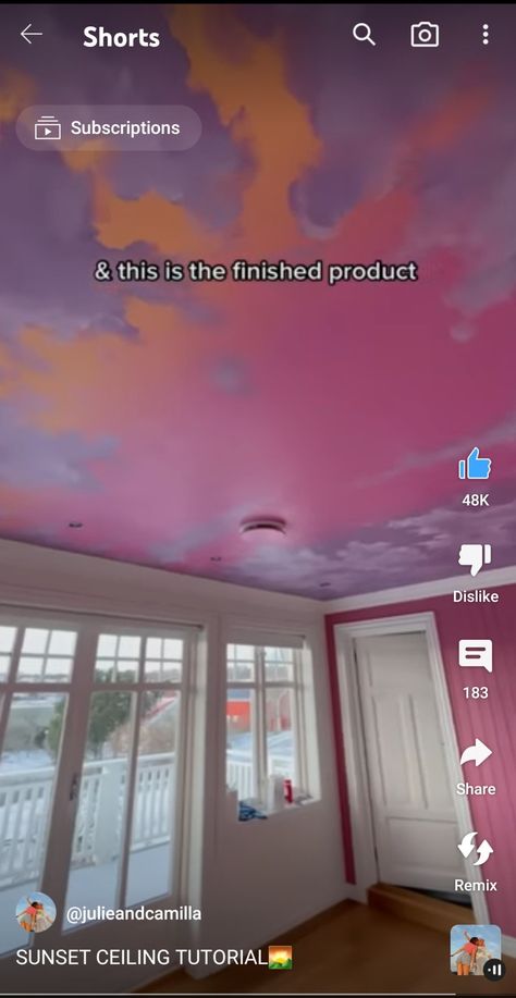 Pastel Ceiling, Sunset Sky Ceiling, Bedroom Ceiling Painting, Clouds On Ceiling Painting, Sky Paint Ceiling, Diy Cloud Ceiling Paint, Pink Cloud Ceiling Bedroom, Sunset Ceiling Painting, Sunset Ceiling Paint