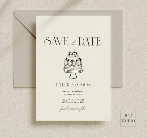 Old Money Save The Date Invitation Template Hand drawn  Vintage Wedding Cake Save our date Invite Trendy Scribble Illustration Retro '90's Toast Illustration, Scribble Illustration, Font Background, Vintage Wedding Cake, Save Our Date, Cake Illustration, Save The Date Designs, Funky Style, Date Invitation