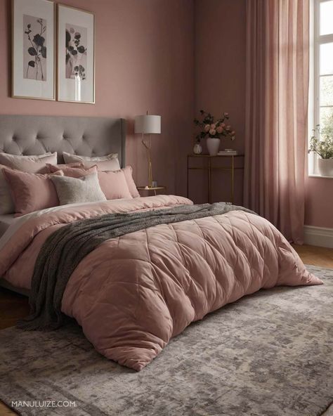 Here's a guide to incorporating dusty pink into your bedroom decor with 35 modern bedroom decor ideas to surprise you! #pinkbedroom #interior Ideas for: light pink bedrooms, grey and pink bedroom ideas, blue and pink bedroom, green and pink bedroom, pink bedroom aesthetic, white and pink bedroom, pink bedroom ideas, black and pink bedroom, girly pink bedroom, pink bedroom decor, sage green and pink bedroom, blush pink bedroom, dusty pink bedroom. Dusty Pink Bedding Bedroom, Dusty Rose And White Bedroom, Bedroom Ideas Dusty Pink, Blush Pink And Green Bedroom Ideas, Dusky Pink Bedroom Ideas, Grown Up Pink Bedroom, Blush And White Bedroom, Dusty Pink And Grey Bedroom, Dusky Pink Aesthetic