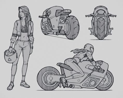 ArtStation - Biker Girl, Mehrdad Malek Biker Pose Reference, Biker Drawing Reference, Biker Girl Drawing, Girl On Motorcycle Drawing, Biker Reference, Motorcycle Pose Reference, Biker Sketch, Biker Pose, Biker Drawing