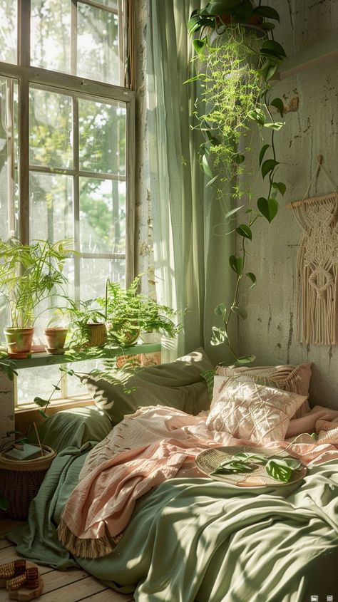 15 Chic Sage Green And Pink Bedroom Inspirations - Planted Shack Green Sage And Mauve Pink Bedroom, Green Bedding Ideas Aesthetic, Black White Pink Green Bedroom, Sage Green Cozy Bedroom, Soft Green Aesthetic Room, Black Green And Pink Bedroom, Green And Purple Room Bedrooms, Green Cottagecore Aesthetic Bedroom, Pink And Green Teen Bedroom