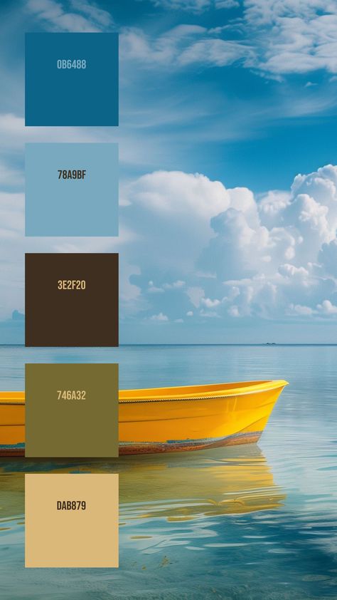 Colors:
0B6488
78A9BF
3E2F20
746A32
DAB879 Bali Colour Palette, Sky Color Palette, Boat On Water, Sky Meets The Sea, Wispy Clouds, Sky And Sea, Bali Holidays, Body Of Water, Small Apartment Decorating