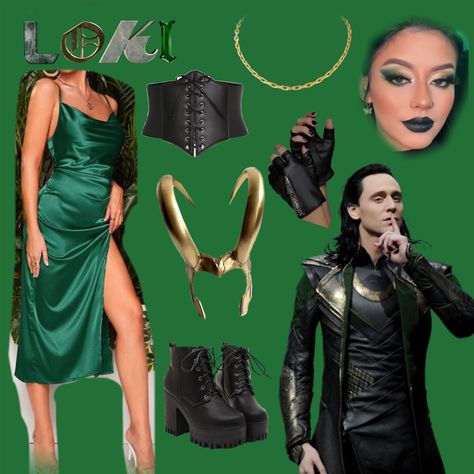 Casual femme Loki costume (dress is shien) Loki Inspired Dresses, Loki Outfit Ideas, Loki Cosplay Female, Elvish Costume, Loki Disneybound, Fem Loki, Loki Halloween Costume, Loki Outfit, Loki Dress