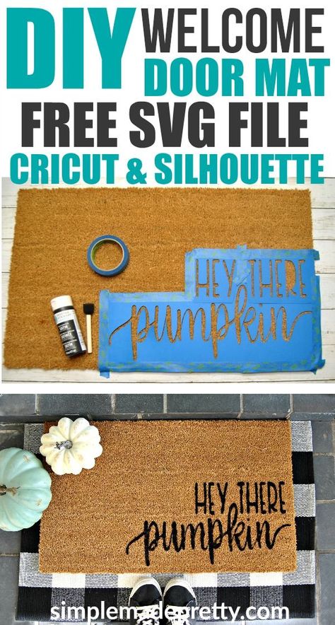 I love this Fall decor idea! Learn how to use your Cricut Explore to make a DIY welcome mat door mat and a cute Fall welcome mat! Fall welcome signs front porches | Fall Welcome mat | diy home decor on a budget | DIY home decor dollar store #fallfrontporchdecor #falldecorideas #fallhomedecor #cricutcraftideas #cricutsvgfiles   via @SMPblog Welcome Mat Diy, Diy Welcome Mat, Fall Welcome Mat, Diy Home Decor For Apartments, Door Mat Diy, Idee Cricut, Home Decor On A Budget, Welcome Signs, Diy Simple