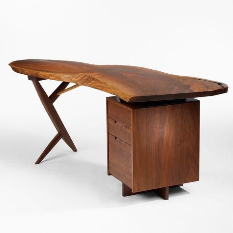 GEORGE NAKASHIMA, Cross-Legged desk | Wright20.com George Nakashima Furniture, Tool Wall Storage, Nakashima Furniture, Worm Hole, Trunk Furniture, Craftsman Furniture, Cross Legged, George Nakashima, Japanese Woodworking