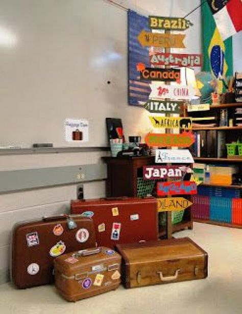 I have never really had a theme for my classroom. I have always liked it to be fun and organized but never thought about themes. So this ... #worldhistory #world #history #classroom Airport Theme, Multicultural Classroom, Travel Theme Classroom, Geography Classroom, World History Classroom, Around The World Theme, Adventure Theme, History Classroom, World Party