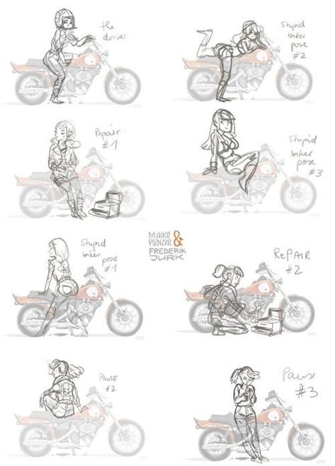 Motorcycle Poses Reference, Motorcycle Poses Drawing, Biker Oc Art, Bike Pose Reference, Biker Pose Reference, Riding Motorcycle Drawing Reference, Person On Motorcycle Reference, Motorcycle Drawing Reference, Biker Reference