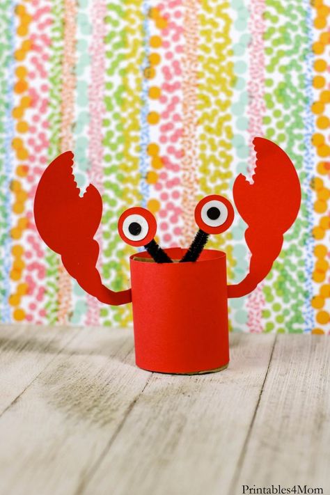 Crab Toilet Paper Roll Craft - Printables 4 Mom Crab Crafts For Kids, Lobster Crafts, Earth Day Craft, Toilet Paper Roll Craft, Bee Paper, Crab Crafts, Bag Puppet, Under The Sea Crafts, Craft Printables