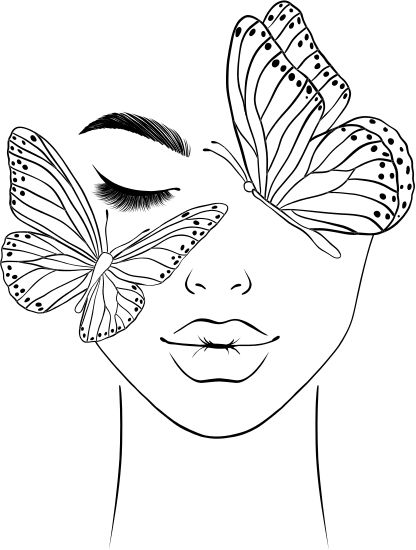 Abstract Line Art, Line Art Drawings, Woman Face, Line Art, Butterflies, Coloring Pages, Art Drawings, Art Painting, Canvas Art