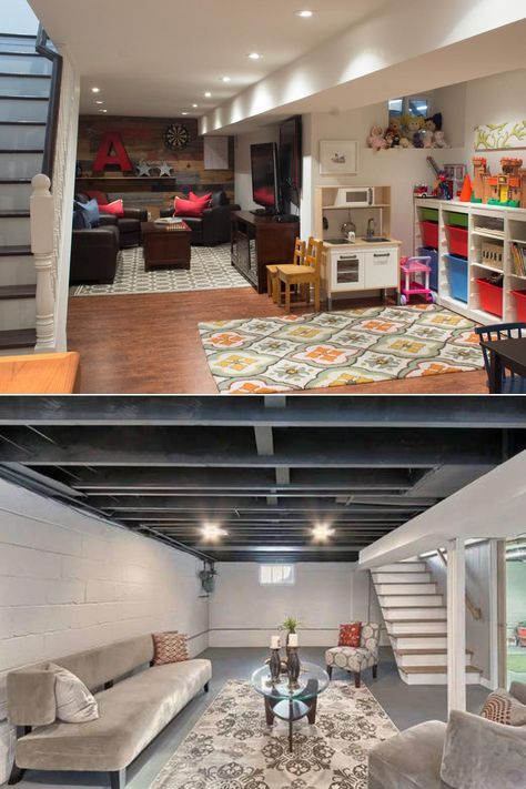 Unfinished Basement Playroom, Teen Basement, Unfinished Basement Bedroom, Cheap Basement Ideas, Cheap Basement Remodel, Small Basement Ideas, Small Basement Remodel, Old Basement, Toronto Home