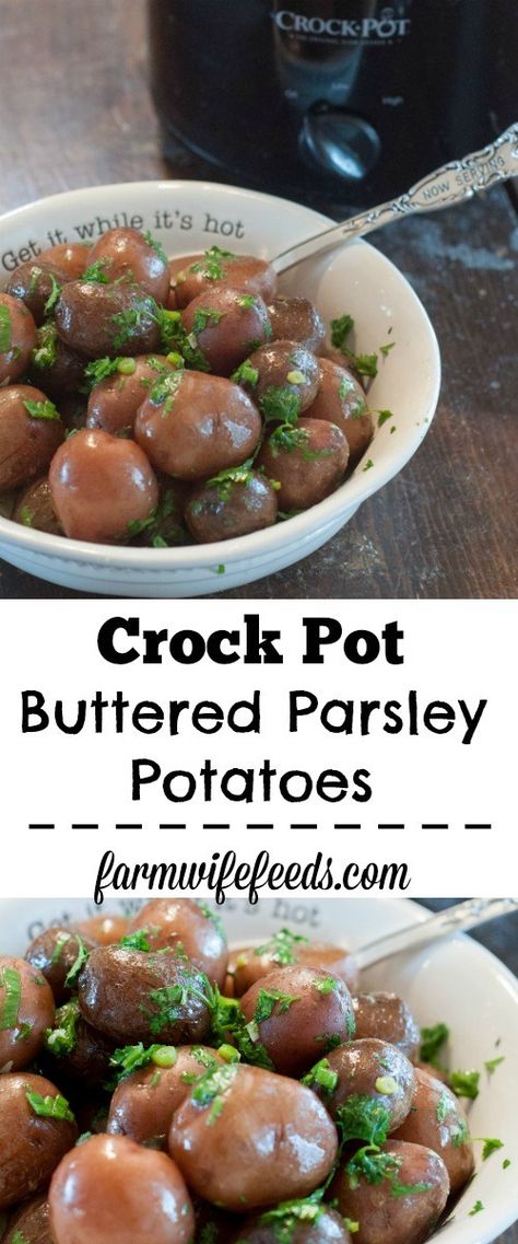 Crock Pot Buttered Parsley Potatoes are a super simple side dish recipe from Farmwife Feeds. #recipe #sidedish #crockpot #potatoes Breakfast Potatoes Recipe, Crockpot Potatoes, Breakfast Crockpot, Potato Breakfast Recipes, Potatoes Easy, Crock Pot Potatoes, Butter Potatoes, Parsley Potatoes, Crockpot Breakfast