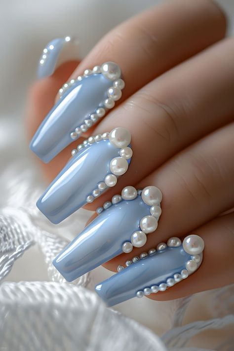 nails y2k, wedding nails acrylic, wedding nails design elegant, wedding nails extension for bride, wedding nails 2024, wedding nails xxl, wedding nails mother of groom, nails xl, wedding nails inspiration, wedding nails long, wedding nails for bride square, nails design ideas, nails unique, nails long, nails 3d, wedding nails natural, wedding nails mother of bride, nails easy, wedding nails jewels, wedding nails pearl, wedding nails bride, wedding nails y2k, nails, wedding nails with pearls Wedding Nails Pearl, Wedding Nails With Pearls, Blue Nails With Pearls, Blue Wedding Nails For Bride, Blue Wedding Nails, Wedding Nails Design, Glamorous Nails, Pearl Nails, Nail Art Wedding