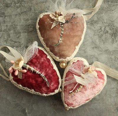 Silk velvet hearts for the shop update this week. Hand dye… | Flickr Velvet Hearts, Plum Velvet, Victorian Valentines, Happy Hearts Day, Valentines Decorations, Vintage Millinery, Fabric Hearts, Velvet Heart, Embroidered Gifts