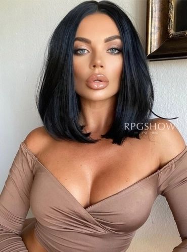 Short Middle Part Bob, Short Middle Part, Shoulder Length Black Hair, Middle Part Bob, 12 Inch Hair, Black Bob Hairstyles, Short Dark Hair, Jet Black Hair, Short Black Hairstyles