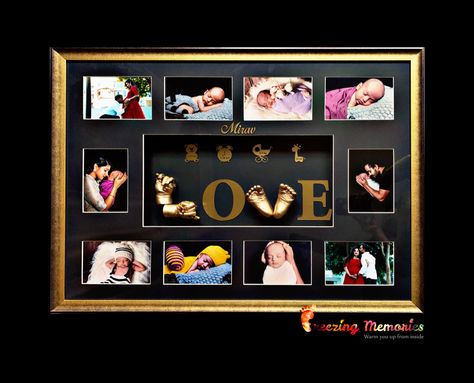 Photo Frame For Newborn, Baby Casting Frame, Hand And Feet Casting, Infant Photoshoot, 3d Casting, Baby Hand And Foot Prints, Baby Handprint Crafts, Photo Collage Diy, Baby Cast