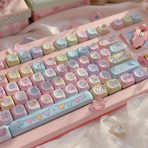 31.8US $ 50% OFF|Colorful Party theme Keycap ROA Profile Gift Cute PBT Keycaps 123 Keys Cute Key Cap Dye Sublimation Mechanical Keyboard Keycap| | - AliExpress Pastel Mechanical Keyboard, Cute Custom Keyboard, Keyboard Keys Art, Aesthetic Keyboards, Keyboard Cute, Fancy Keyboard, Aesthetic Keyboard, Cute Keyboard, Office Wall Colors