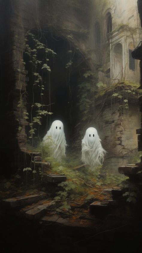 #myfirstshuffle Two Ghosts Aesthetic, Ghost Fantasy Art, Ghost Background, Sheet Ghosts, Ghosts Cute, Stuffed Pumpkin, Spirit Ghost, Halloween Creatures, Ghost Drawing