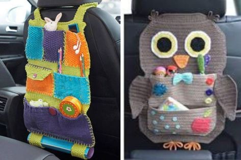 Discover unique kids crochet car organizers ideas perfect for keeping your little one's gear tidy during drives. Handcrafted solutions for joyful travels! Crochet Car Organizer, Crochet Car Patterns, Crochet Car Accessories, Car Organizers, Car Caddy, Crochet Organizer, Crochet Storage Baskets, Backseat Car Organizer, Crochet Car