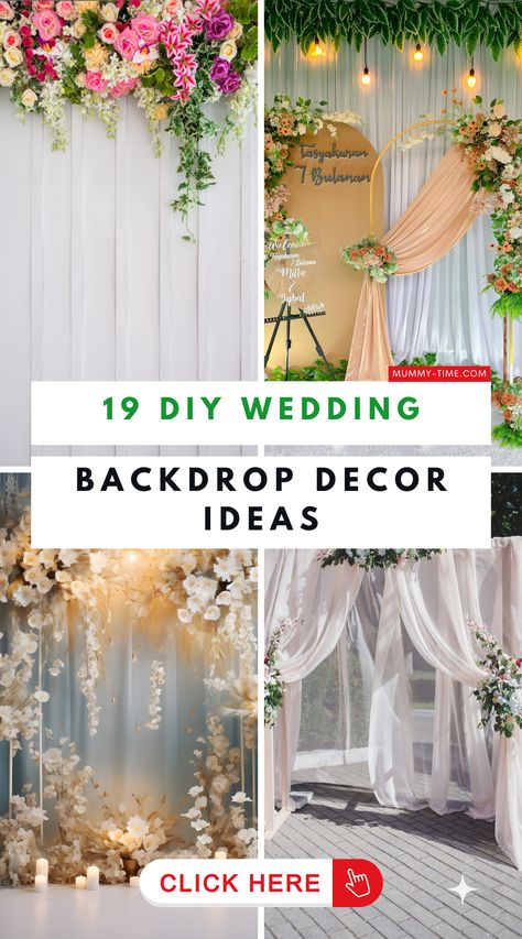 🌺 Elevate your wedding decor with our "DIY Wedding Backdrop Ideas"! These creative and budget-friendly ideas will help you design a stunning backdrop that reflects your personal style. Whether you prefer something simple and elegant or bold and colorful, our guide has everything you need to make it happen. Transform your venue with a backdrop that will make your big day even more memorable! 🌿💒 Lighted Curtain Backdrop Wedding, Garden Backdrop Wedding, Photowall Ideas Wedding, Small Backdrop Ideas, Wedding Backdrop Design Simple, Neon Wedding Sign Backdrop, Wedding Decor Diy Ideas, Simple Backdrop Ideas, Diy Backdrop Wedding