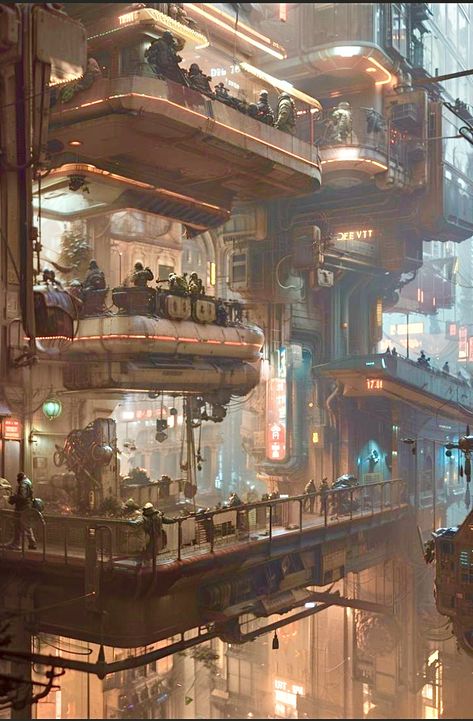 Junkpunk Aesthetic, Aetherpunk City, Cyberpunk Skyline, Dieselpunk City, Cyberpunk Interior Design, Sci Fi Architecture, Sci Fi City, Scifi Fantasy Art, Cyberpunk Aesthetic