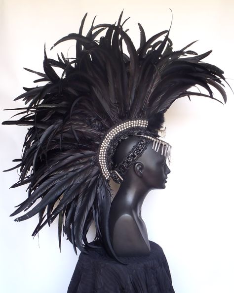 Large Mohawk by Miss G Designs Black Mohawk, Carnaval Diy, Flower Styling, Mardi Gras Ideas, Lightning In A Bottle, Feather Headpiece, Electric Forest, Bone Jewelry, Head Pieces