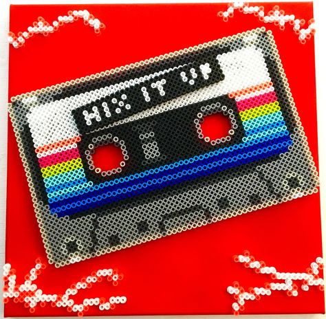 Picture 90s Perler Bead Pattern, Perler Bead Patterns Album Covers, Vinyl Record Perler Beads, Perler Beads Movies, Cassette Tape Perler Beads, Cassette Tape Cross Stitch, Bead Pixel Art, Commission Ideas, Easy Perler Bead Patterns