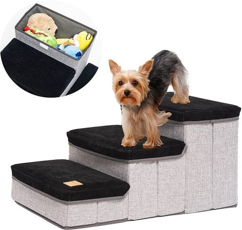 Dog Steps Stairs for High Bed Couch Sofa with 3 Storage Boxes Multi-Purpose Pet Stairs for Cats Small Medium Dogs Under 20 Po Dog Stairs For Bed, Cat Stairs, Pet Storage, Pet Ramp, Dog Stairs, Pet Stairs, Dog Ramp, Pet Steps, Dog Steps