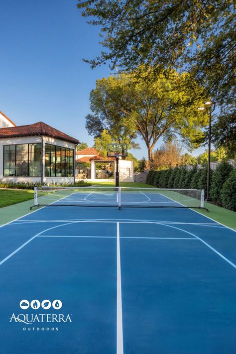 Are you someone with a large backyard and kiddos always running around? Maybe a sports court is what you need in your space! It can transition to a pickleball, volleyball, basketball and so much more court 😉 Sports Court Design, Backyard Sports Court, Outdoor Sports Court, Basketball Court Backyard, Backyard Sports, Backyard Basketball, Outdoor Basketball Court, Sports Court, Sport Court