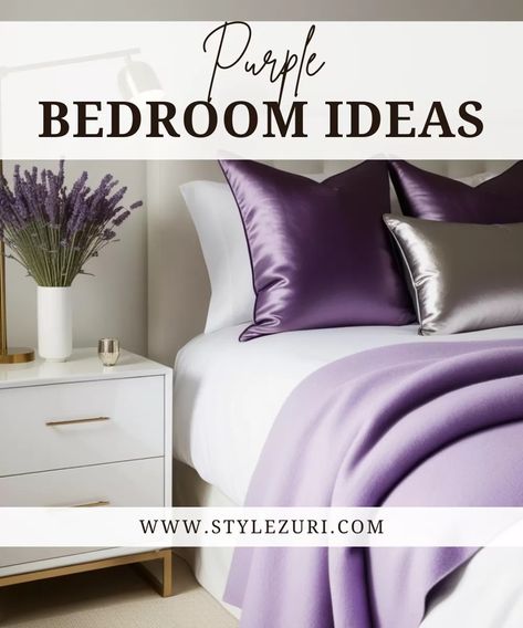 How to Create a Dreamy Purple Bedroom: 10 Purple Bedroom Ideas - Style Zuri Purple Comforter Bedroom, Purple Bedrooms Ideas, Purple And White Bedroom Ideas, Purple And White Bedroom, Purple And Gray Bedroom Ideas, Purple And Gray Bedroom, Purple Bedroom Ideas, Purple Comforter, Bedroom Purple