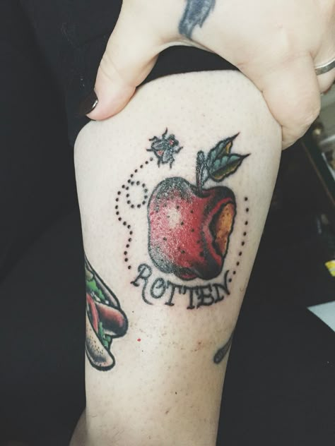 Rotten apple tattoo Rotten Tattoo, Skull Apple Tattoo, Evil Apple Tattoo, Bitten Apple Tattoo, Rotten Apple Tattoo, Rotten Apple, Bad Apple Tattoo, Apple Tattoo, Rotten Fruit