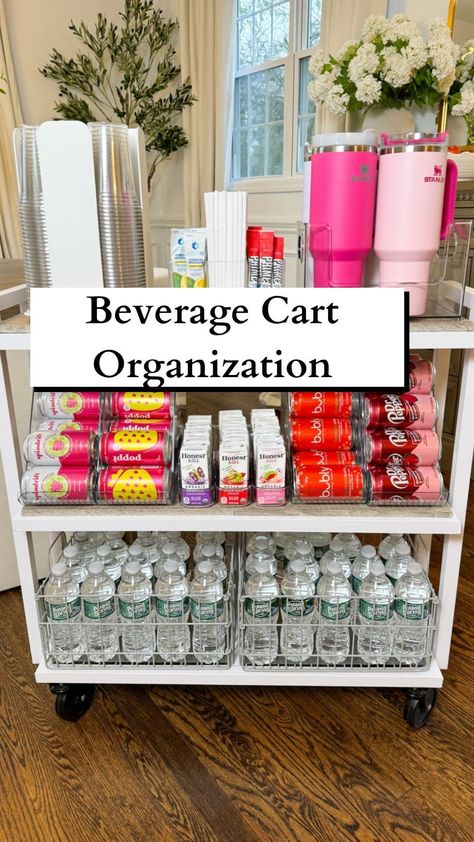 Micah Enriquez | New Drink Station Organization 🤩🤩 This beverage cart fits perfectly in our pantry but also works great as a drink station/snack area for… | Instagram Drink Station Ideas Kitchens, Beverage Organization, Snack Station Ideas, Drink Organization, Snack Area, Beverage Station Party, Water Bar, Beverage Cart, Dance Room