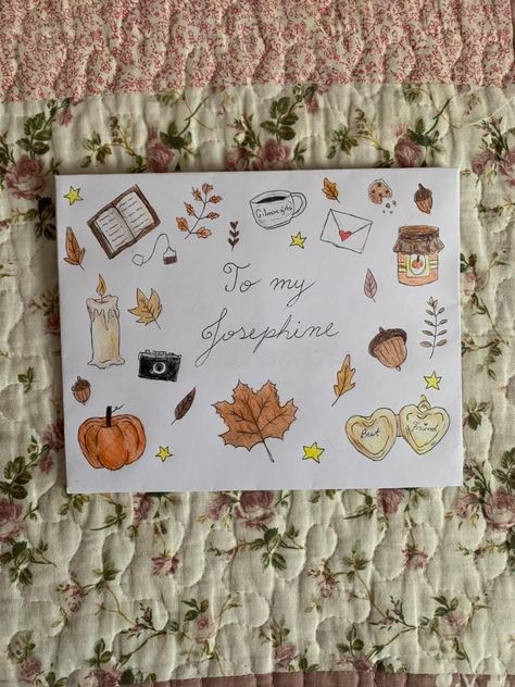 Cute Drawings For Letters, Things To Put In Pen Pal Letters, Fall Leaves Cards, Love Letter Sketch, How To Draw Autumn Leaves, Autumn Drawings Aesthetic, Halloween Love Letter, Aesthetic Fall Drawings, Autumn Drawing Aesthetic