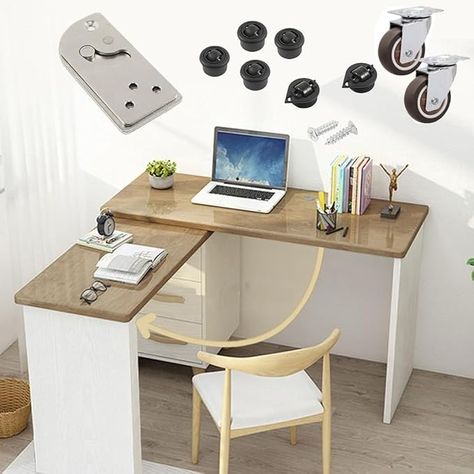 HOWHY 90° Rotating Table Hinges, Hardware for DIY Assembly of L-Shaped Desk and Cabinets，Table Extension, Multifunctional Folding Table Connect Hinges (Opens Left) - Amazon.com Folding Office Table, Rotating Desk, Swivel Table, L Desk, Desk Cabinet, Folding Desk, Table Extension, L Shaped Desk, Ceiling Fan In Kitchen