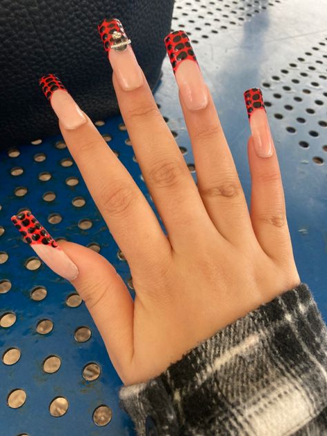 Red And Black French Tip Nails, Black And Red French Tip Nails, Tips Nail Ideas, French Tip Nails Red, Nail Ideas Black, Black French Tip, Black French Tips, Nail Pictures, Black French