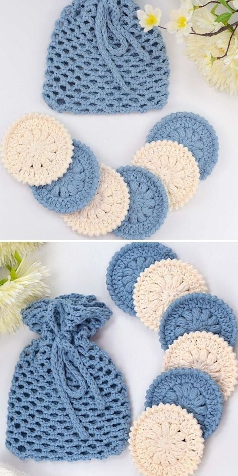 Reusable Crochet Face Scrubbies (Makeup Remover Pads). Face scrubbies are excellent environmentally friendly and reusable facial pads. They can primarily be used to remove makeup from your face or as a cleansing cloth. However, the advantages of using scrubbies are not limited to their convenience. They can be reused. As a result, they are an excellent addition to a zero-waste lifestyle. #freecrochetpattern #scrubbies #pads Eco Crochet Ideas, Crochet Face Scrubbies Pattern Free, Crochet Makeup Remover Pads, Crochet Scrubby Pattern, Crochet Trending, Scrubby Yarn Crochet, Crochet Face Scrubbies, Crochet Bathroom, Crochet Washcloth Free