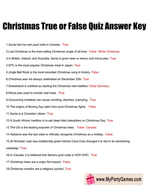 Christmas Fact Or Fiction Game, True Or False Christmas Trivia, Christmas Quiz And Answers, Christmas Trivia Quiz, Games For The Family, Christmas Party Games For Groups, Santa Games, Christmas Questions, True Or False Questions