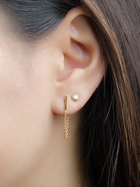 Gold Threader Earrings, Gold Bar Earrings Studs, Staple Earrings, Gold Chain Earrings, Threader Earrings Gold, Double Earrings, Earring Drop, Stud Earrings Gold, Bar Stud Earrings