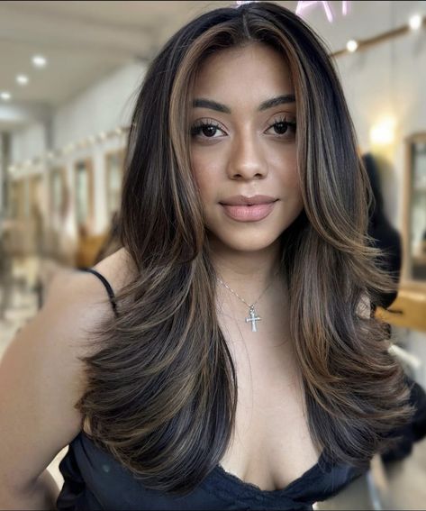 Hair Colors For Olive Skin, Garnier Hair Color, Brown Hair Looks, Olive Skin Tone, Brown Hair Inspo, Hair Inspiration Long, Brunette Hair With Highlights, Black Hair With Highlights, Dark Hair With Highlights