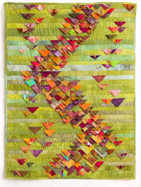 Art Quilt, Wall Hanging, Falling Down - Etsy Canada Fabric Patchwork Art, 3 Color Quilts, Art Quilts Inspiration, Art Quilts Ideas, Fiber Painting, Quilted Art, Abstract Art Quilt, Contemporary Art Quilt, Wall Quilt Patterns